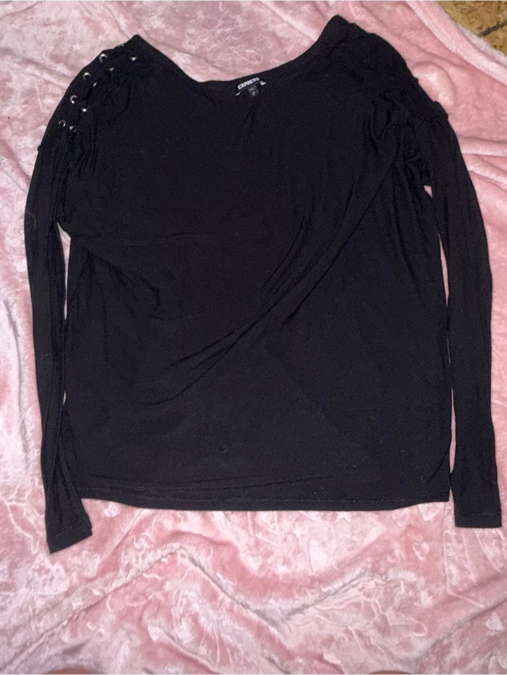 Express Black Long Sleeve Lace-Up Shoulder Top